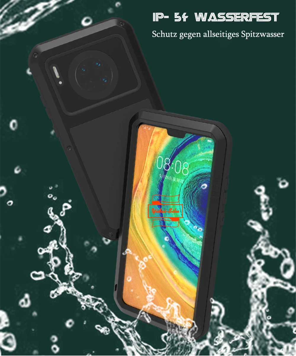 Yidai-Silu Outdoor Waterproof Case Shockproof Dustproof Hybrid Metal TPU Bumper Display Glass Cover for HuaWei Mate 40 30 20 Pro