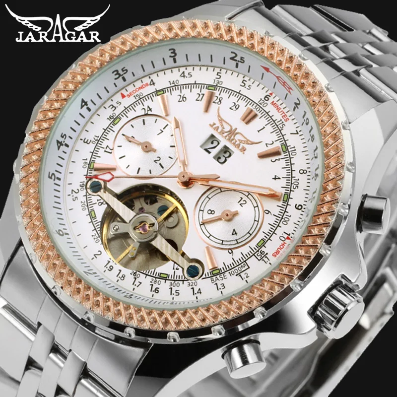 2022 Jaragar Top Brand Flying Series Golden Bezel Scale Dial Design Stainless Steel Mens Watch Top Luxury Automatic Mechanical