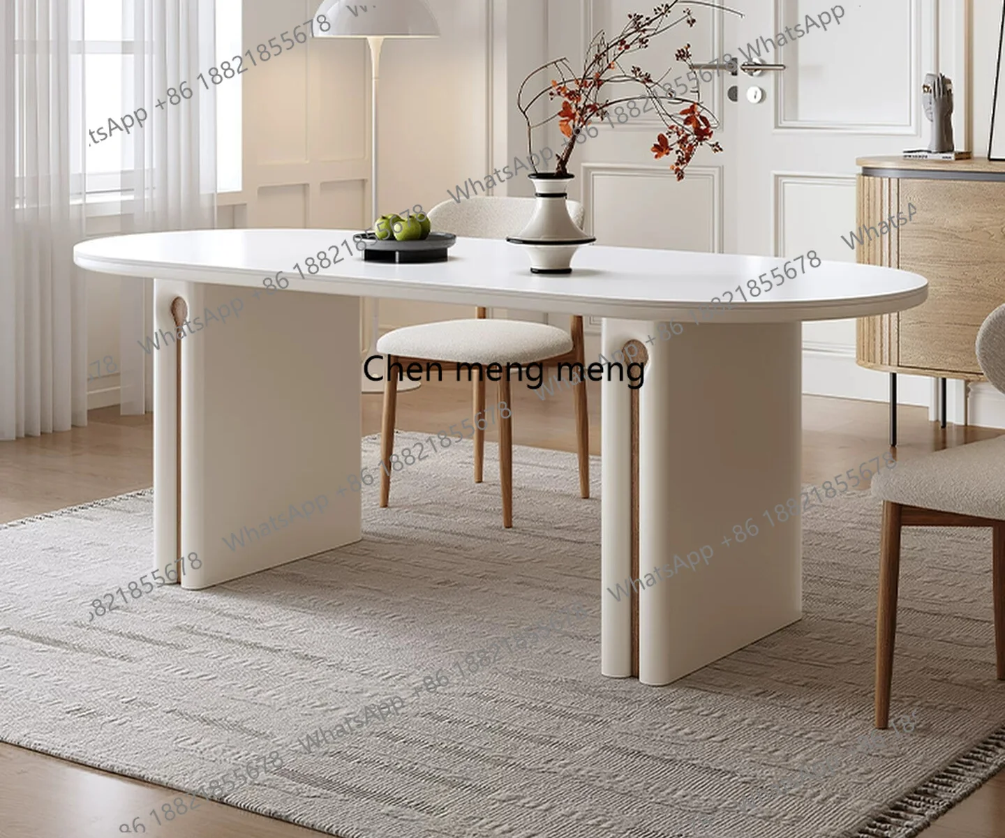 

French cream wind rock slab oval dining table, new household small apartment dining table and chair combination