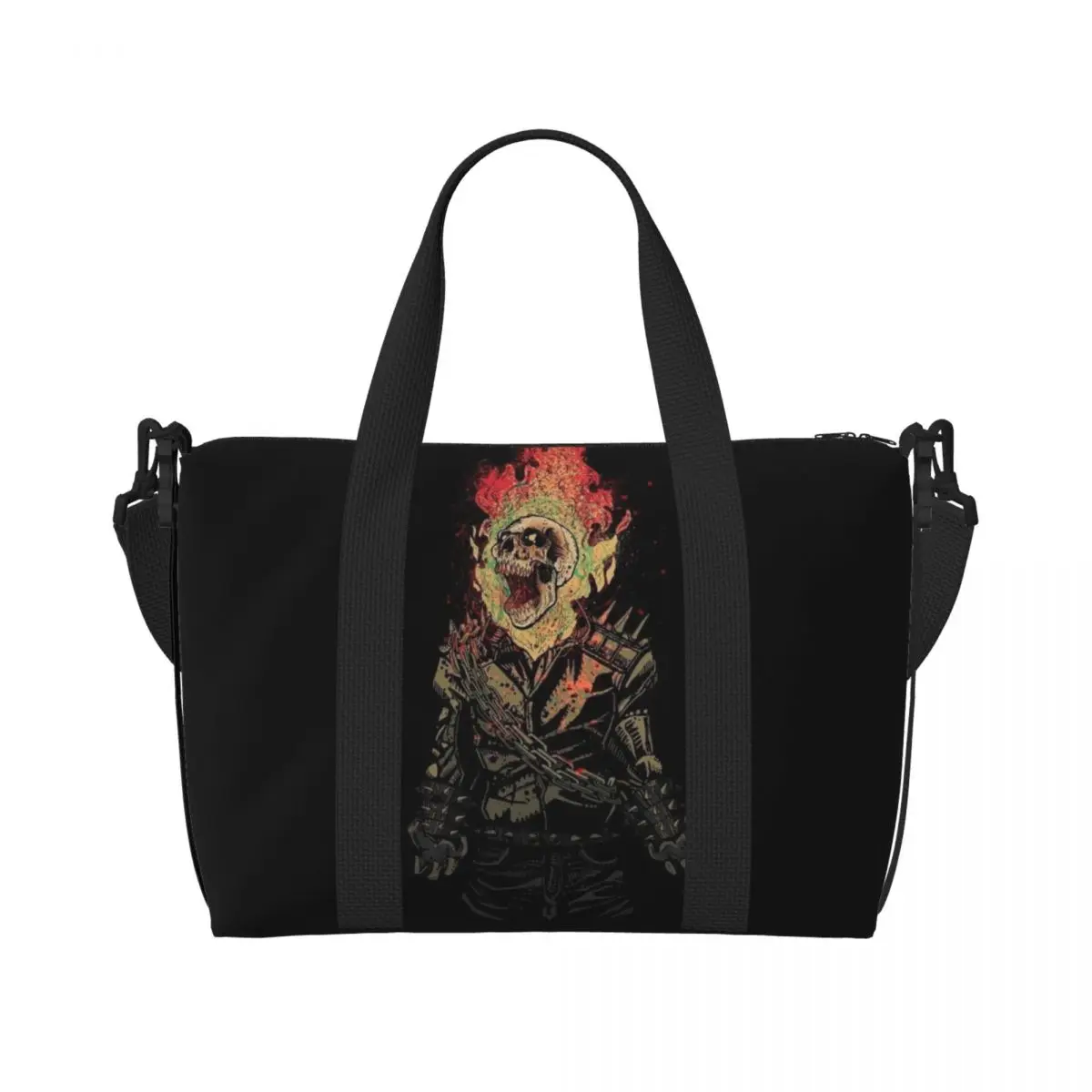 Custom The Wrath Of God Beach Tote Bag for Women Extra Large Gym Carry On Ghost Rider Travel Shopping Bags