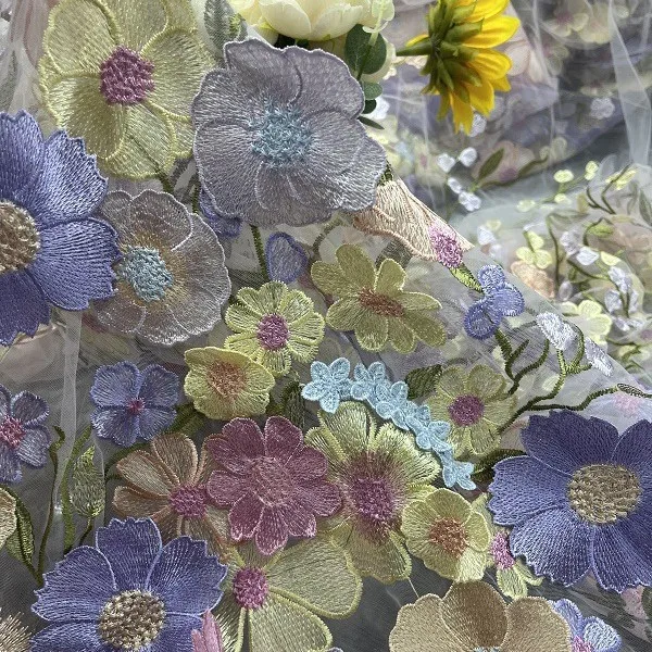 جديد متعدد الألوان ثلاثي الأبعاد العائمة زهرة شبكة نسيج الدانتيل والتطريز اليدوية لوليتا المرحلة تنورة اكسسوارات الزفاف #3