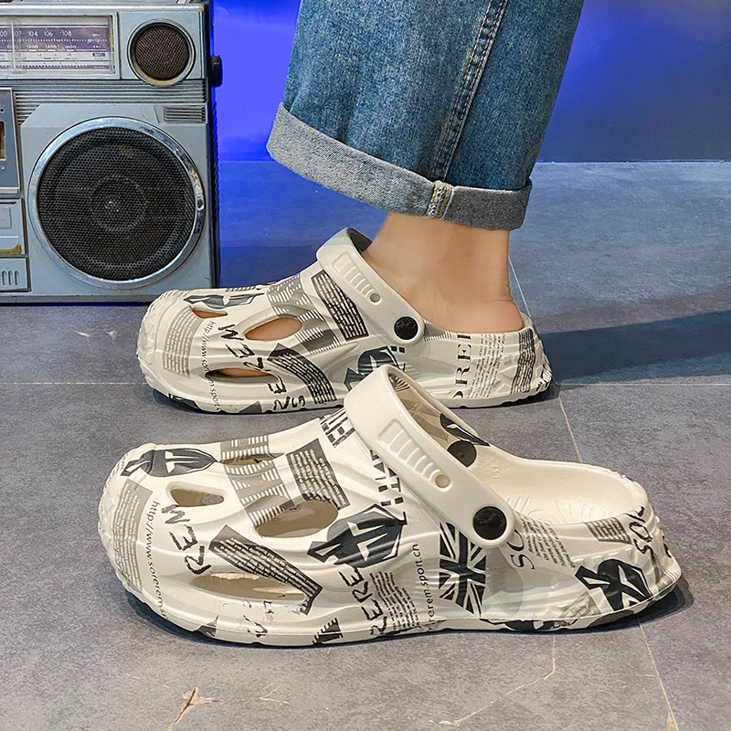 Men's Summer Outdoor Wear Anti-Slip Sports Coconut Slippers Thick Bottom Heightening Beach Head Cover Sandals Breathable EVA