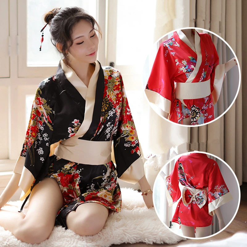 

Japanese Kimono Cosplay Costume Sex Game Dress Women Sexy Lingerie See Through Nightgown Bathrobe Pajama Role Play Clothes