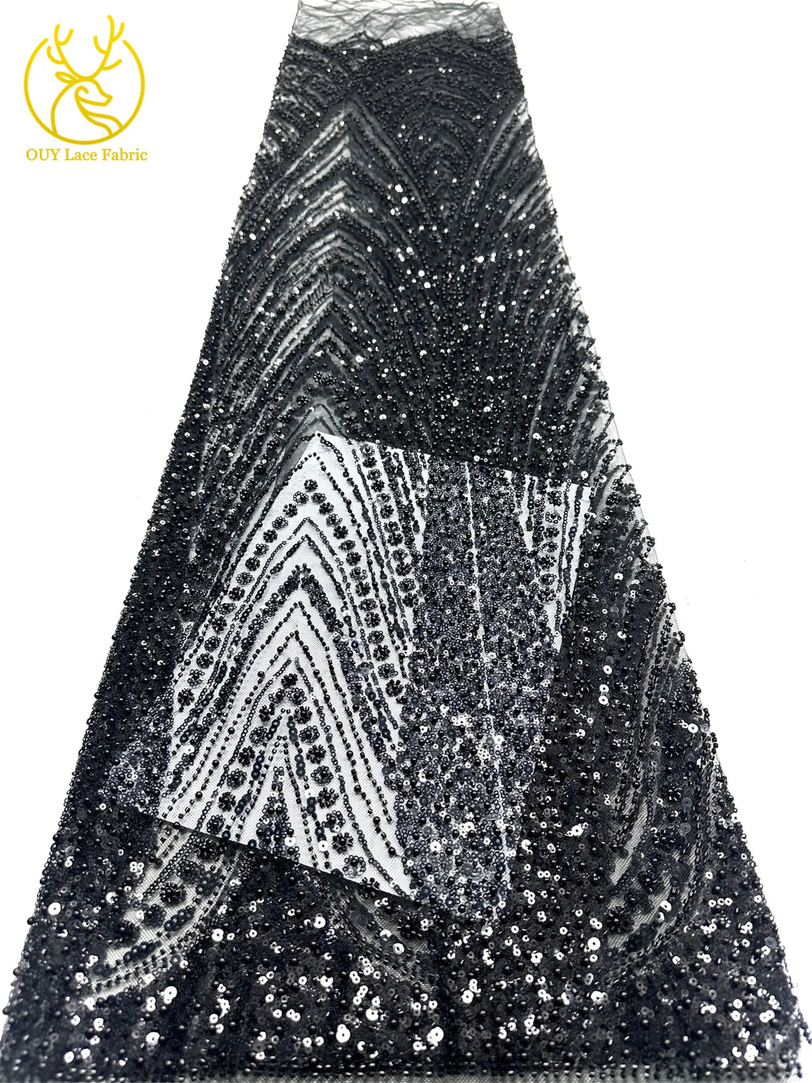 Luxuriöser Goldener Afrikanischer Bräutigam-Spitzenstoff mit Stickerei und Perlen, 5 Meter Französischer Tüll-Spitzenstoff für Nigerianische Hochzeitskleider – Detail 32