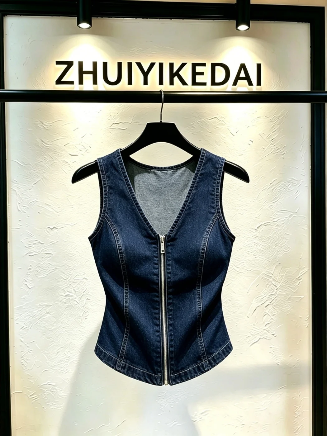 Slimming Short Denim Vest Summer Trendy Korean Style Commute Versatile Youthful Slim Fit Vest Zipper Closure Outerwear