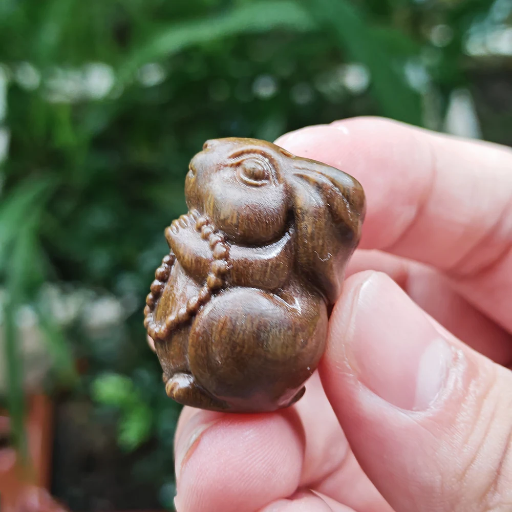 1.2 Inch Wooden Rabbit Figurine, Ethnic Style, Simple Style, Suitable for Halloween Decorations, Back-To-School Gifts, Office, Indoor Decorations, Christmas Gifts