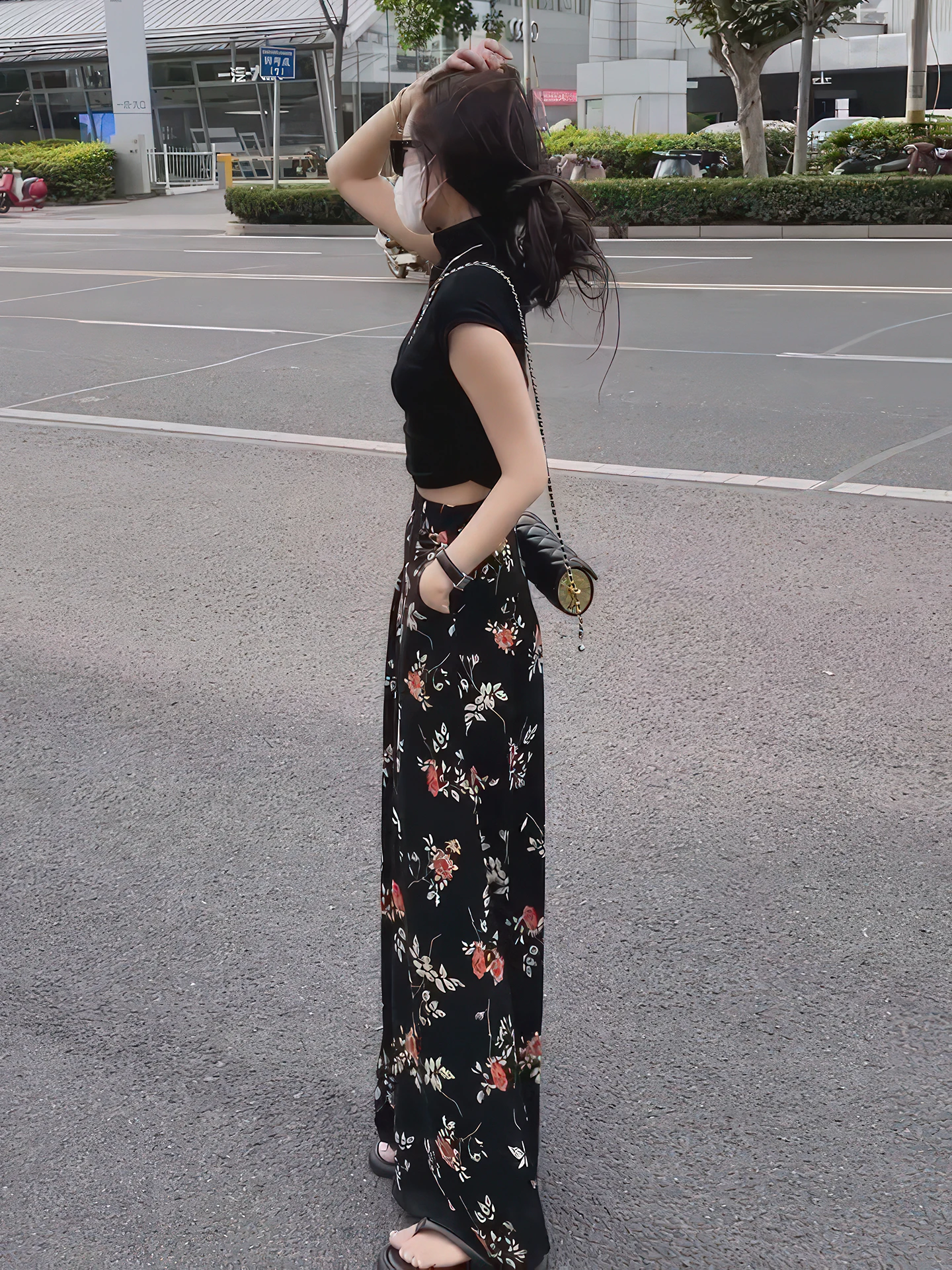 Calças Largas Florais Estilo Coreano para Mulheres Verão 2025 Novas ulares de Cintura Alta inando até o Chão