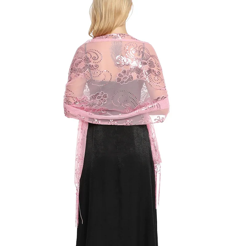 Chal elegante de lentejuelas de malla brillante para mujer, vestido de noche con flecos, chal de dama de honor nupcial, Boleros, envolturas para