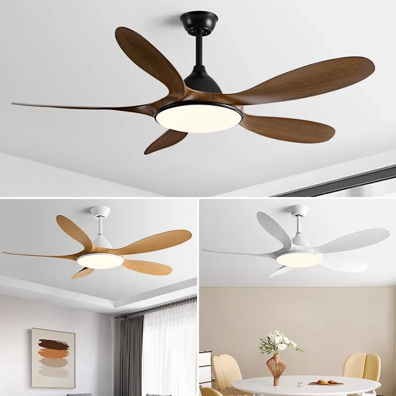 52/60 Inch Modern DC Ceiling Fan LED Light Remote Control 6-Speed Wooden Blades for Living Room Dining Bedroom White Ceiling Fan