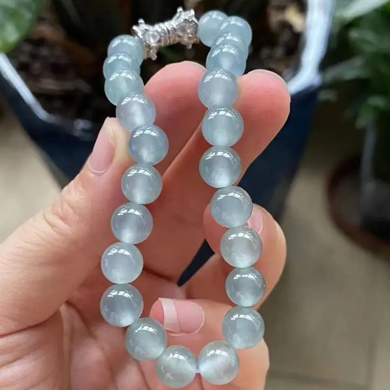 Natural Myanmar Jade Side Jade High QualityTransparent Moisturizing Light Blue Big Card Bracelet 8.5mm