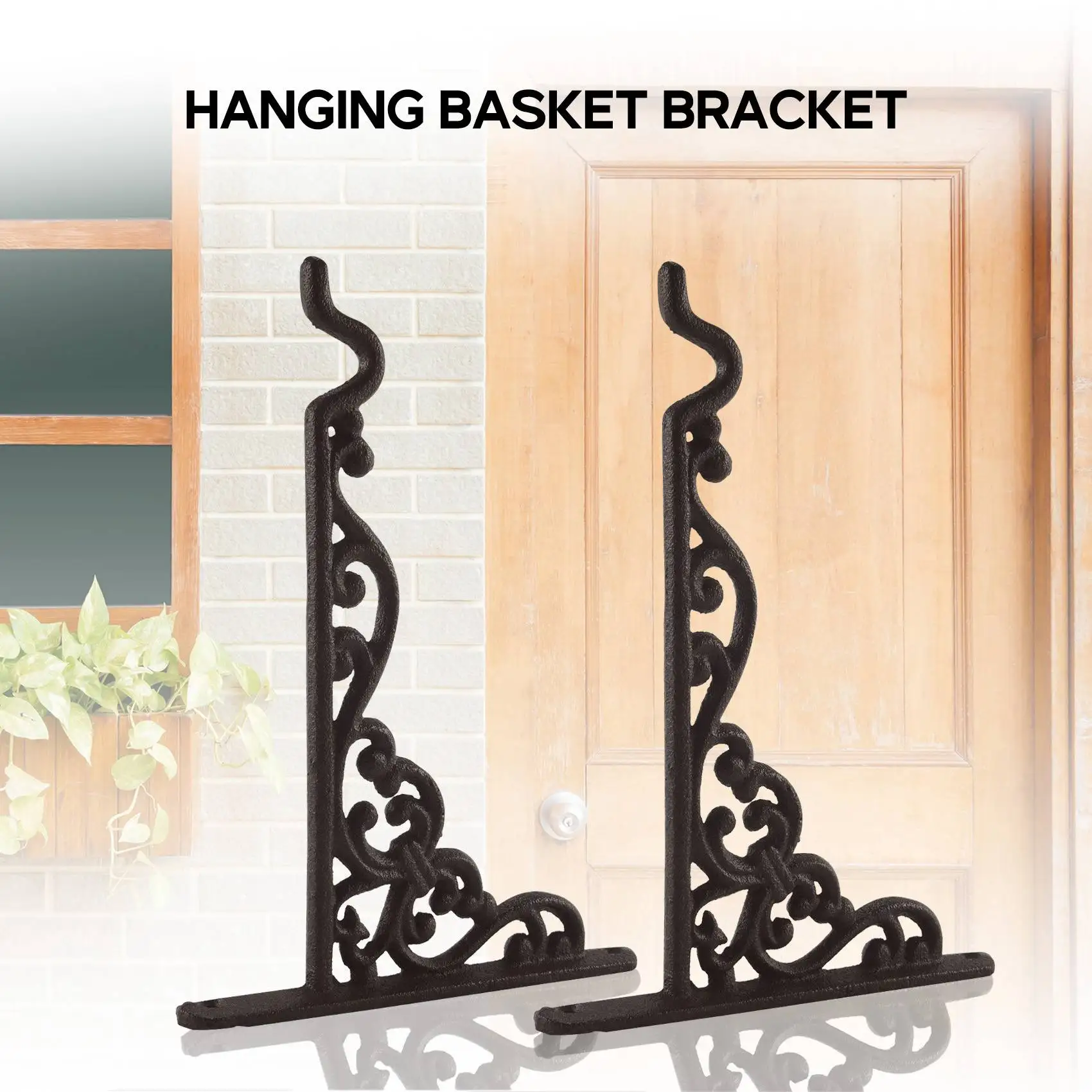 BAAG-2 Упаковка Чугунная вешалка для растений Подвесная корзина для цветов Настенный крючок с винтами, Винтажные металлические настенные подставки для кормушек для птиц, Pl