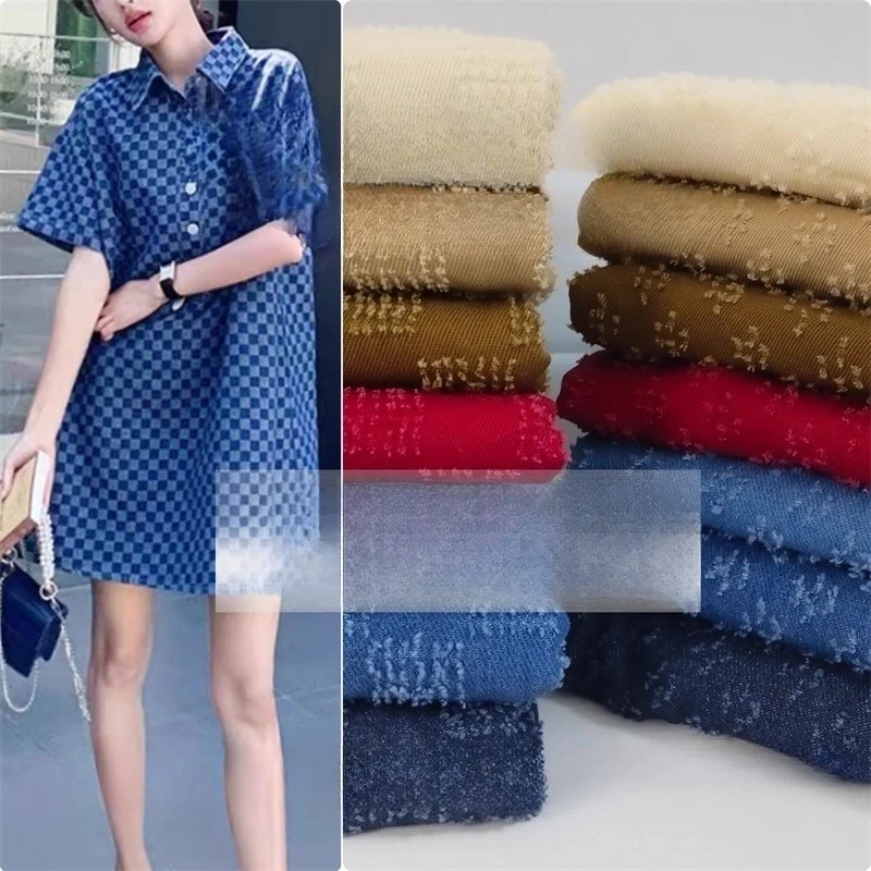 Washed Pure Cotton Denim Jacquard Fabric Vintage Crochet  for Diy Sewing Jacket Shirt Dress Clothing Design Fabrics Cloth