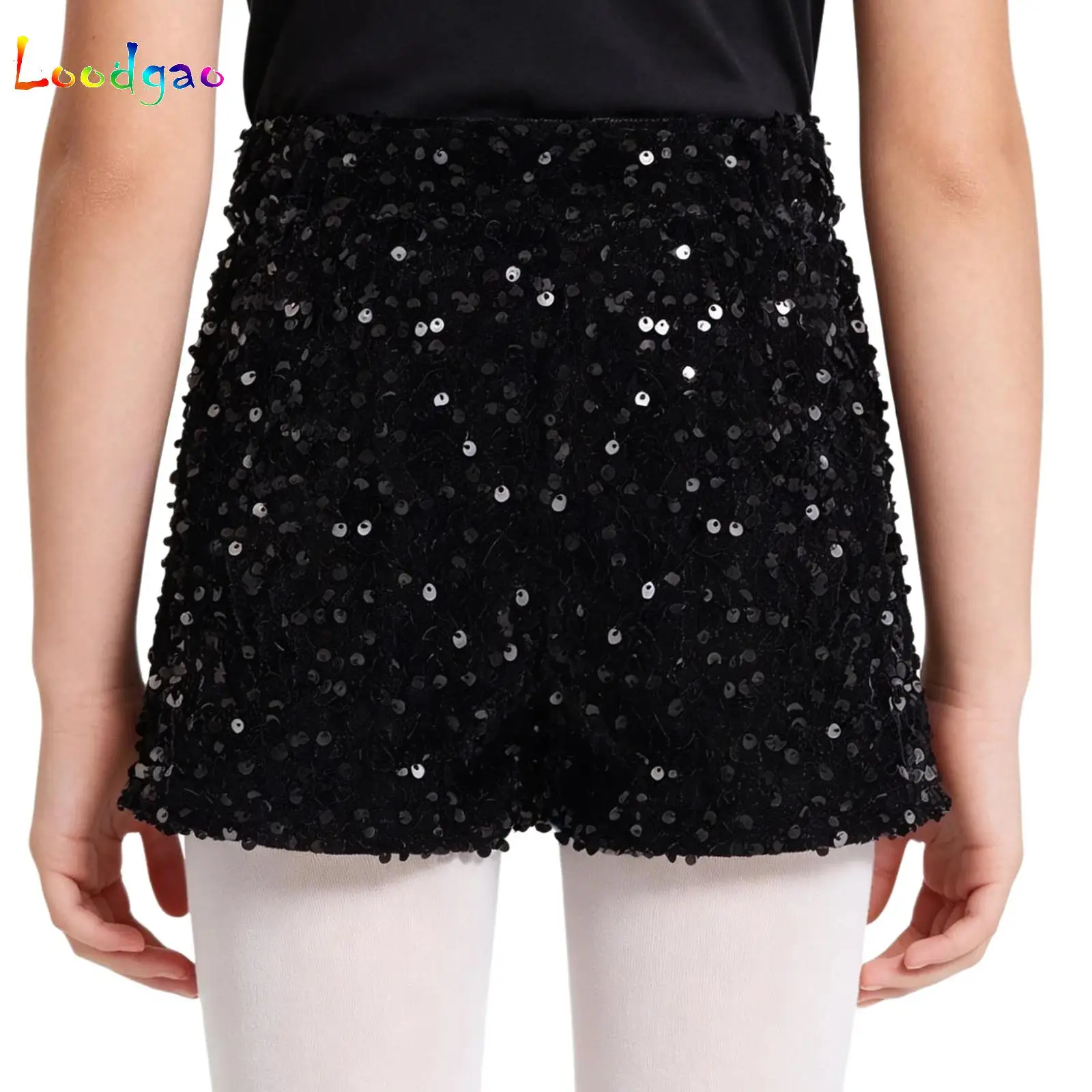 Kids Girls Hip Hop Jazz Dance Costume Sparkling Sequins Shorts Bottoms Cheerleading Singer Stage Performance Competition Clothes