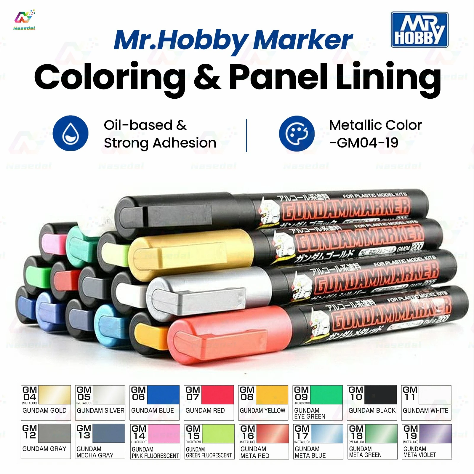 Mr.Hobby GM04~19 Oil-Based Markers for Gundam Mecha Basic/Metallic/Fluorescent Colors Strong Adhesion Painting Touch-up DIY Tool
