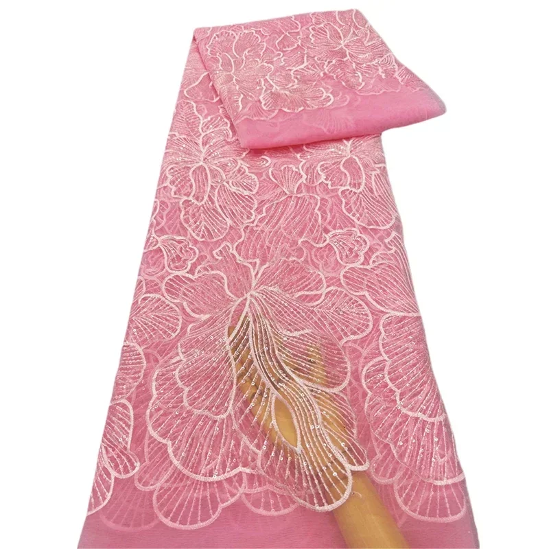 

High Quality Sequin Embroidery Lace Mesh Fabric 1Yard Multicolor Diy Sewing Bridal Wedding Dress Cloth Handmade Material