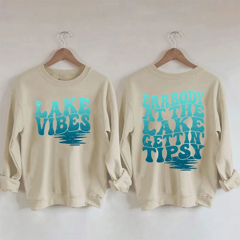 Rheaclots Women's Errbody At The Lake Gettin' Tipsy Print Casual Sweatshirt