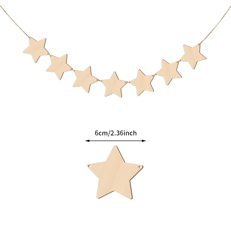 Wooden Stars Garland Wooden Star Banner Wall Hanging Ornaments Shower Pull Flag Party Bunting Banner For Room Wall Decoration