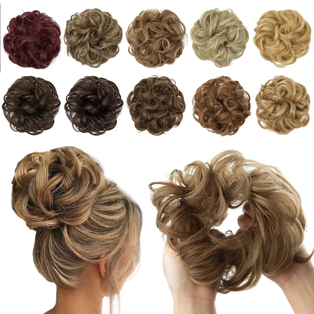 Synthetischer unordentlicher Dutt, gelocktes Donut-Haarteil, Chignon-Verlängerungen für Frauen mit unsichtbarer Netzbasis