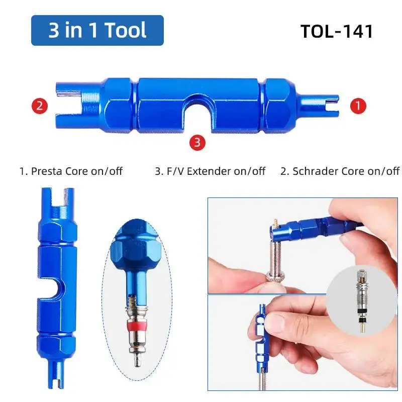 Llave de boquilla de neumático de bicicleta, herramientas de desmontaje de núcleo de válvula, extracción portátil de doble cabezal, herramienta de