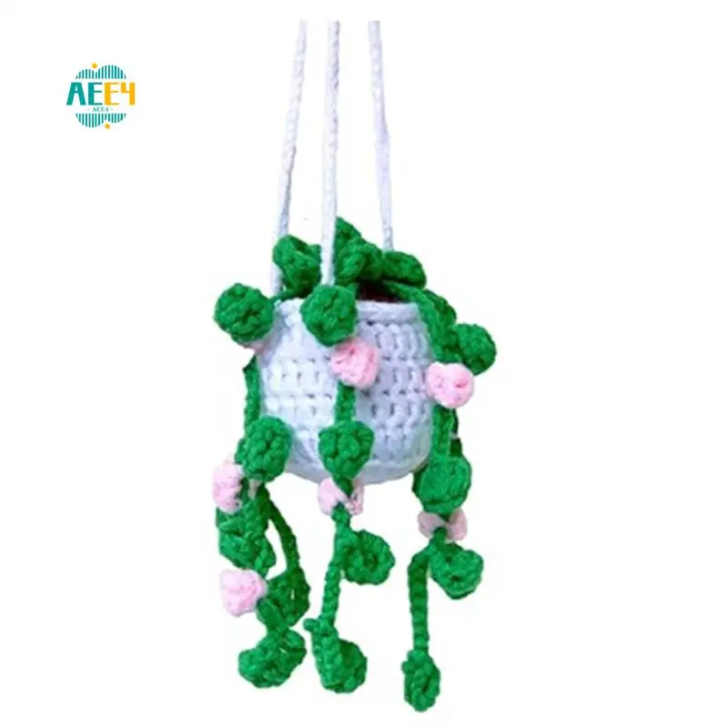

AEE4-1 PCS Car Plant Hangings Rearview Mirror Pendants As Shown Crochet Car Hanging Plants