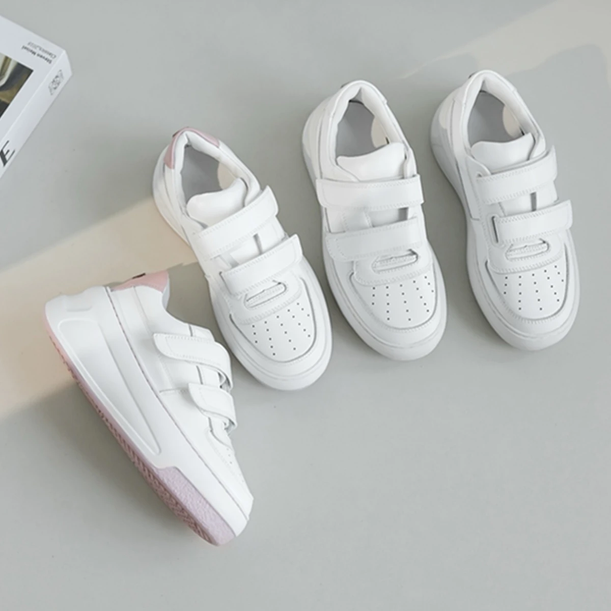 

Jenny&Dave British Fashion White Sneakers Made Of Genuine Leather Breathable Comfortable 6cm Thick Soled Vulcanized Shoes Women