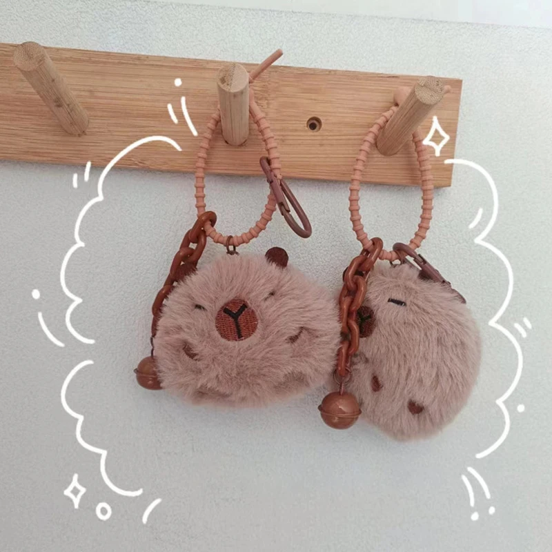 LLavero de felpa Kawaii Capybara, llavero de Animal de peluche de dibujos animados, llavero creativo, bolso, colgante, decoración de mochila