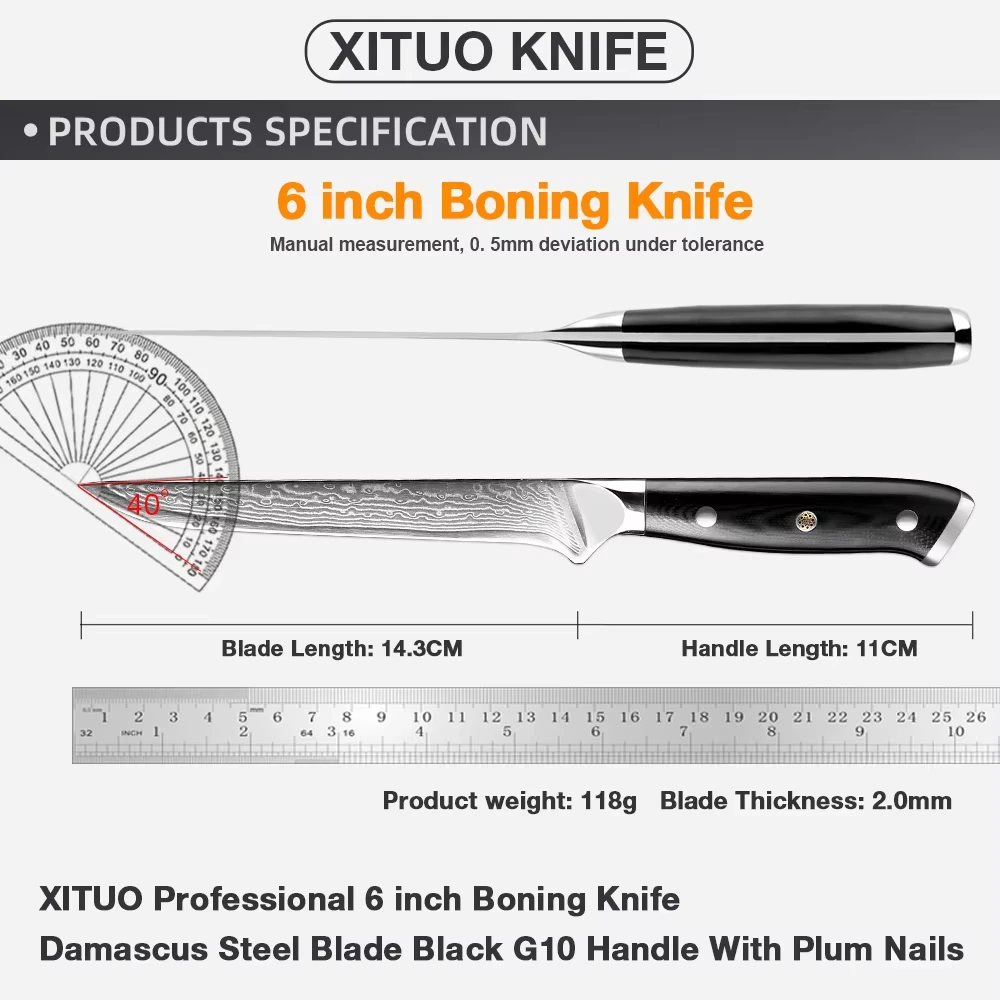 XITUO 6 inch Boning Knife Japan vg10 Damascus Steel Kitchen Chef Knife Sharp Cleaver Cutting Knife Cut Fruit Chef Cooking Knives