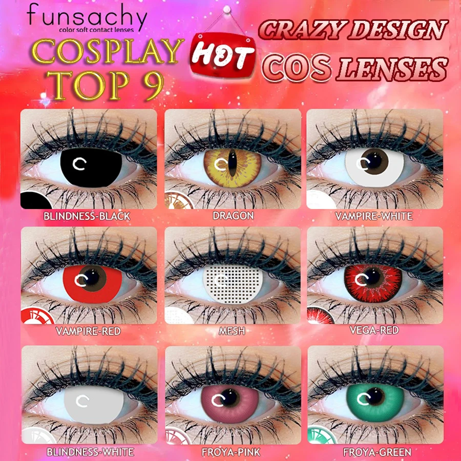 FUNSACHY 1 Paar verrückte Cosplay-Kontaktlinsen für Augen, Anime-Rollenspiele, Kontaktlinsen, Kosmetik, bunt, mehrfarbig, für Augen, Schüler