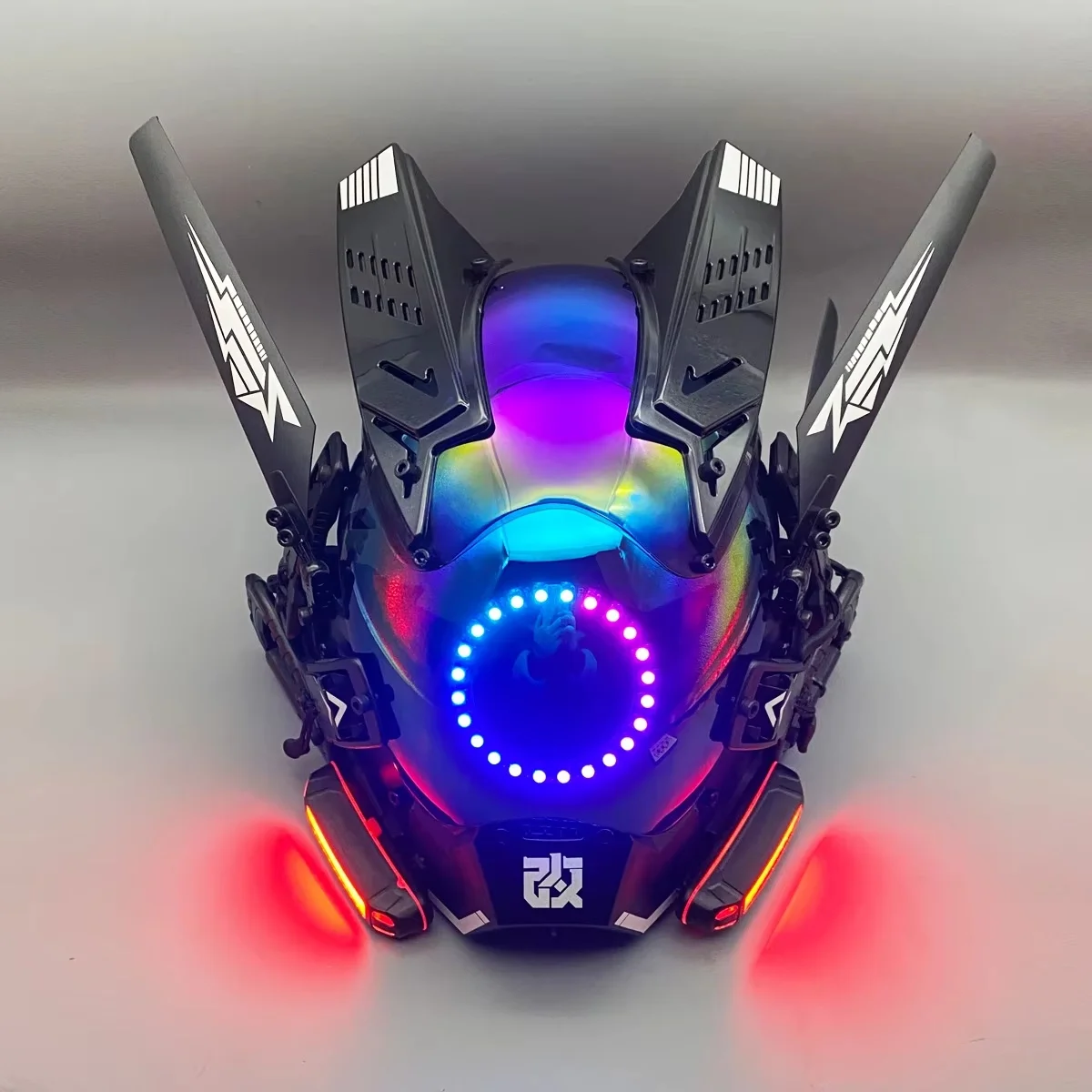 Cyber Punk Mask Cosplay Mech Warrior Mask Costumes With Colorful Light Circle Halloween Carnival Party Bar Photography Props
