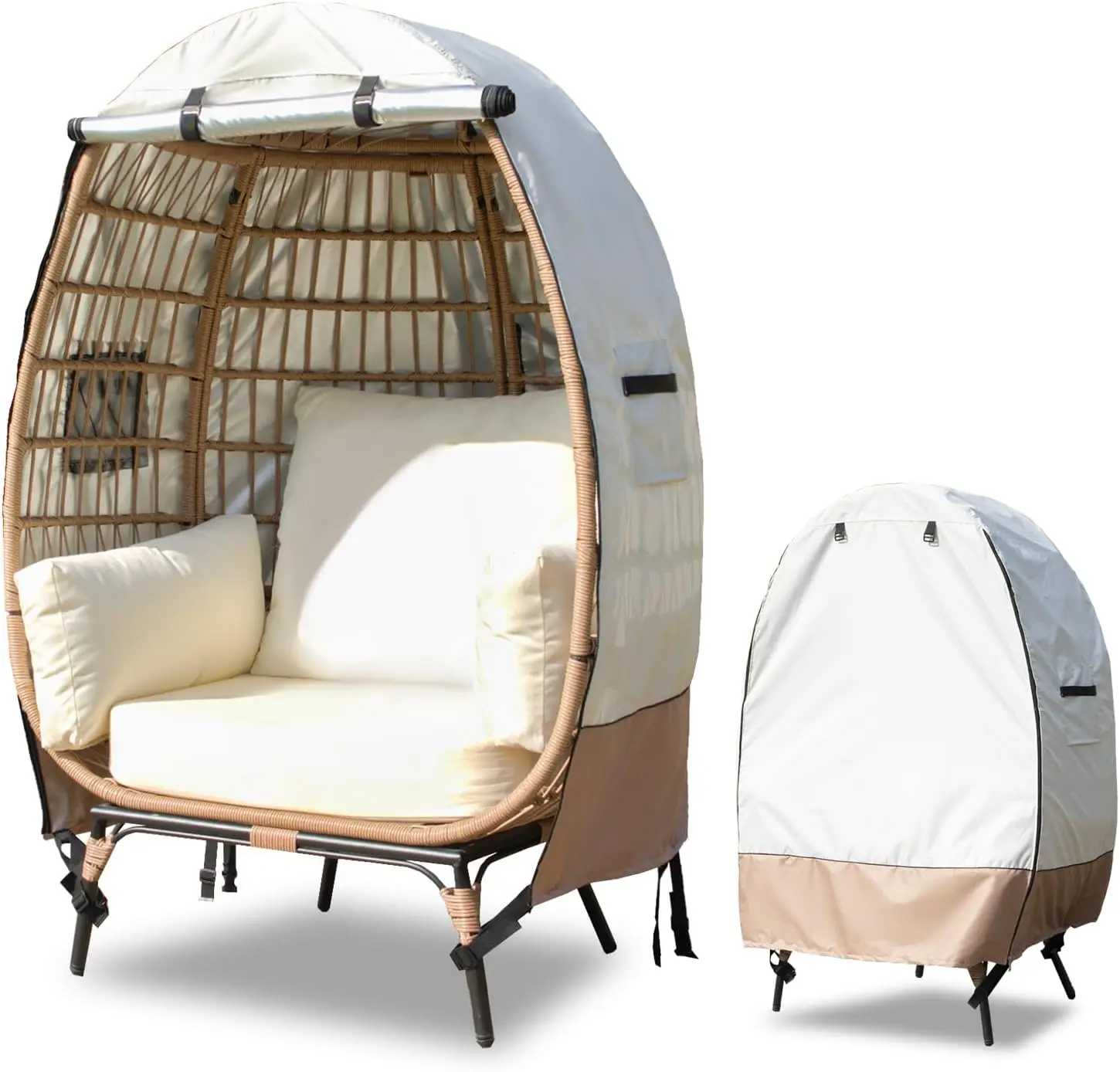 

Waterproof Egg Chair Cover with Zipper, Beige & Brown, Fits 43' L x 25' W x 55.1' H Wicker Patio Chair