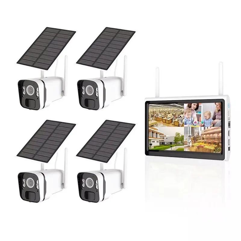 New 4channels Home Smart Cctv Outdoor Outdoor Wireless Security Two Way Audio Battery Ip System Wifi Wireless Camera Ip Solar