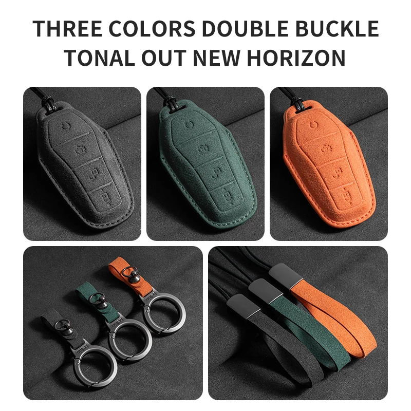 Suede Keyring Car Smart Remote Key Case Cover For BYD Tang EV600 Han EV Yuan Atto3 Song PLUS Pro MAX DMI Qin Dolphin Accessories image 5