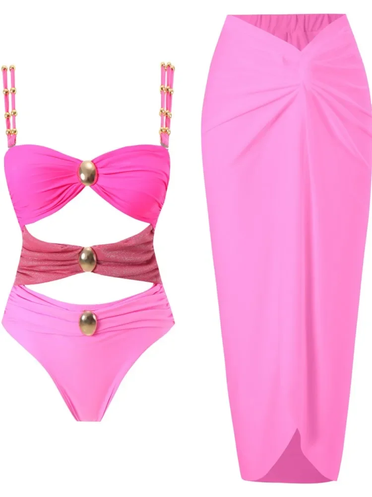 Retro-Bikini, bedruckt, modisch, zweiteiliger Badeanzug und Vertuschung mit Rock, eng, Damen-Verband, Sommer, Strand, luxuriös, elegant, 2024