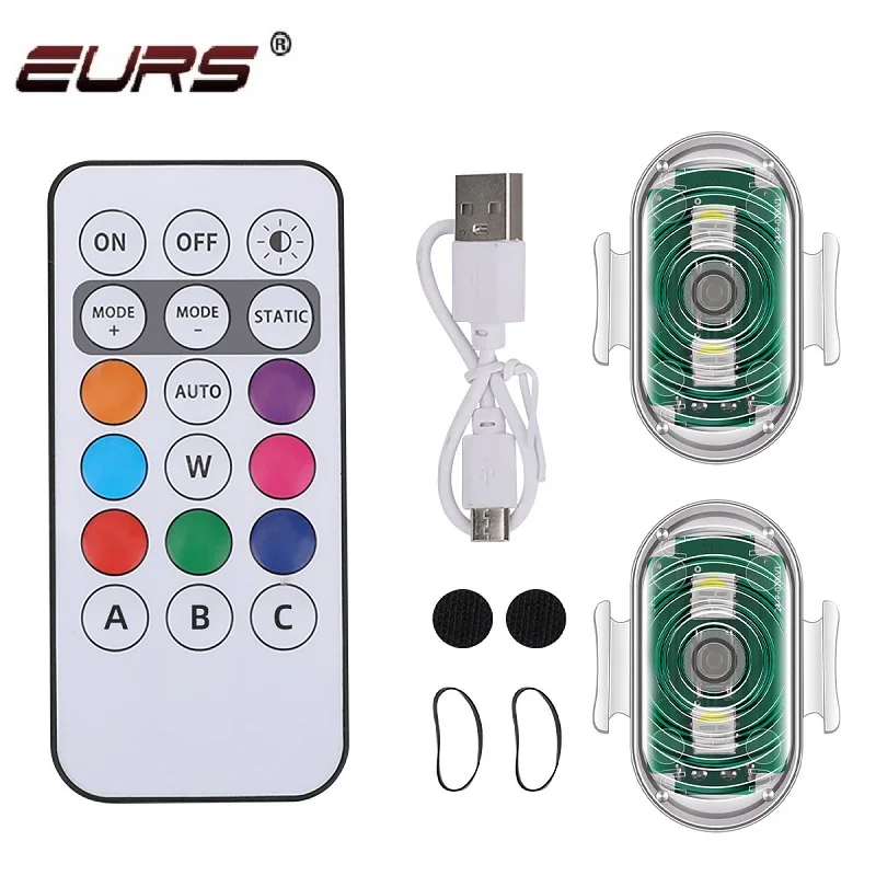 EURS Motorcycle Airplane Lights Strobe Light Flash Wireless Remote Control LED USB Charging Waterproof Warning Lamp Tail Lights