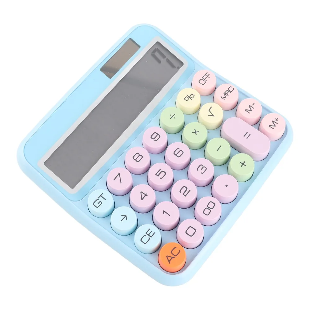 ABS Mechanical Calculator Large LCD Display Big Round Button Electronic Calculator 12 Digit 15°Tilt Screen Desktop Calculator