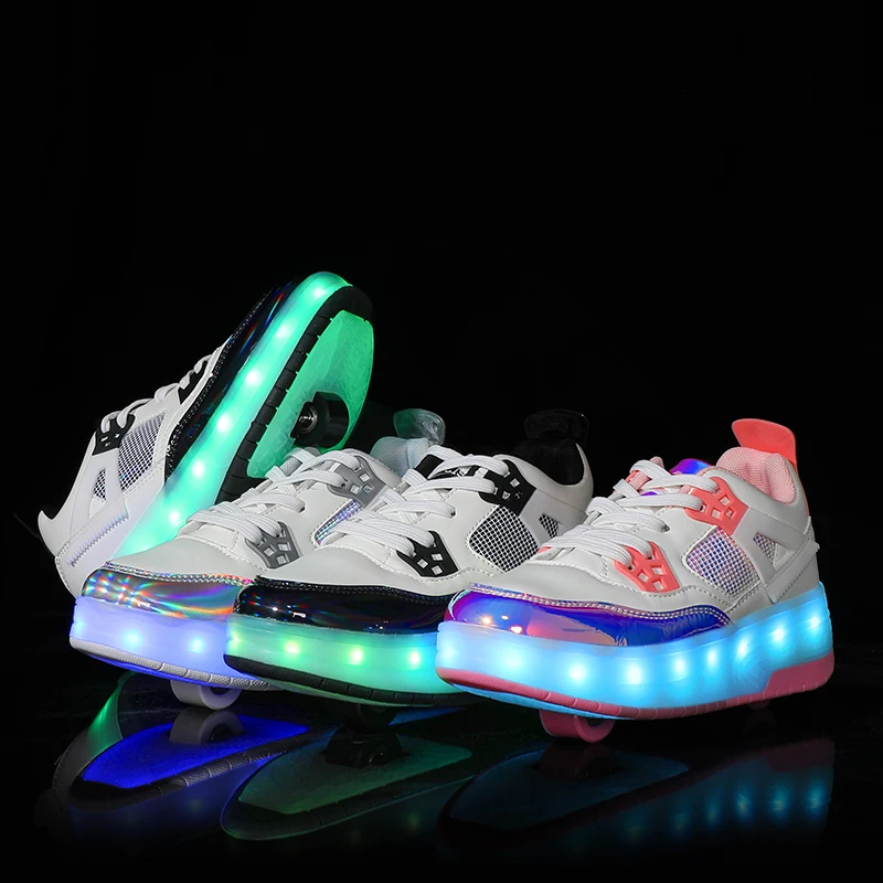 Two Wheels Children\'s Led Light Roller Skate Shoes For Kids Boys Girls Glowing Sports Luminous Sneakers Skateboard USB Charging