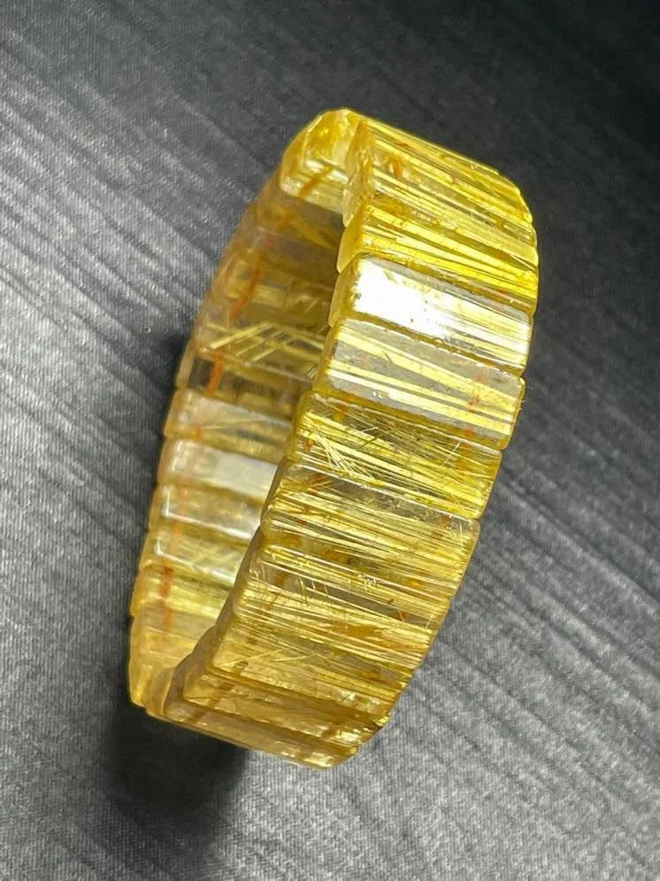 Natural Gold Rutilated Quartz Titanium Bangle Brazil Bracelet Jewelry 20.6mm Yellow Gold Rutilated Rectangle Beads AAAAA