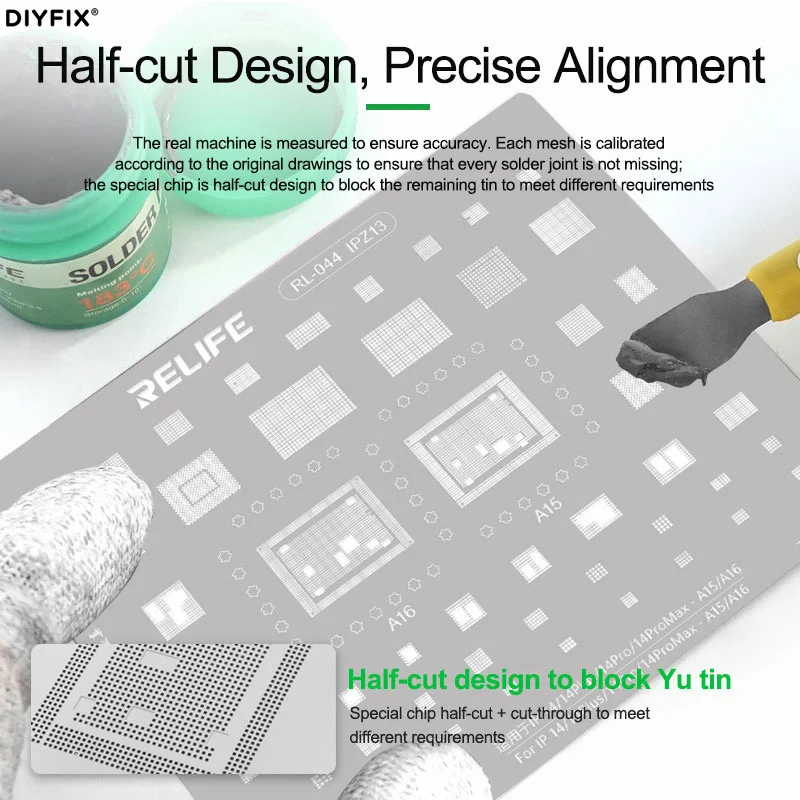 Relife RL-044 A15 A16 CPU Integrated Steel Stencil For iPhone 14/14 Plus/14 Pro/14 Pro Max Tin Planting Steel Mesh