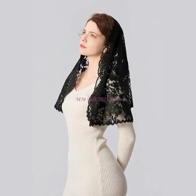 49ME Fashionable Scarf With Detailed Lace Design Multipurpose Head Accessory Quick Dry Polyester Fabric