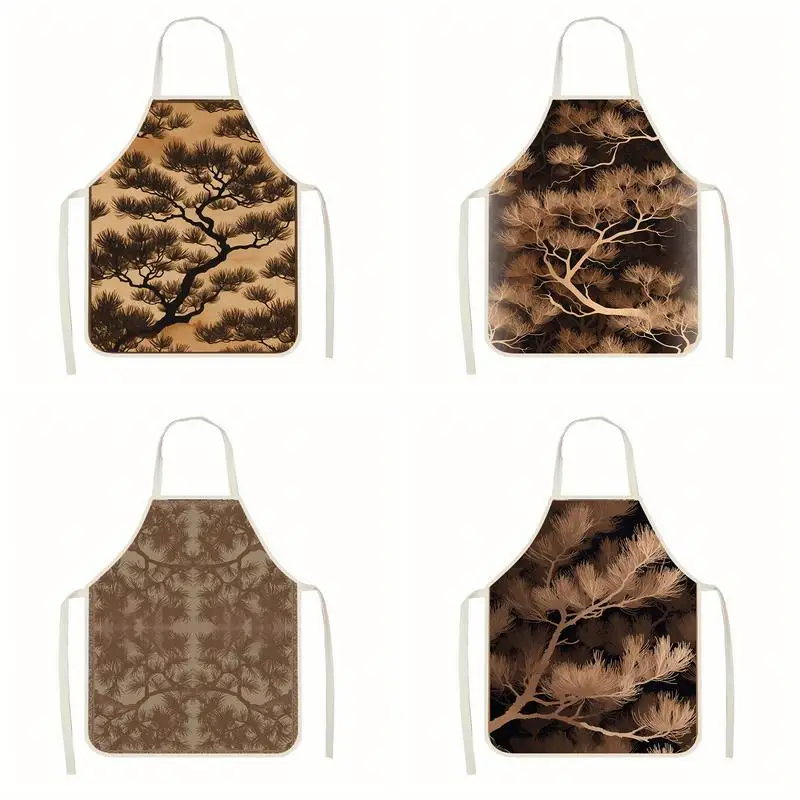 

Pine Tree Pattern Aprons Linen Apron, Suitable For Kitchen Cooking, Parent-Child Interaction, Painting And Other Scenarios