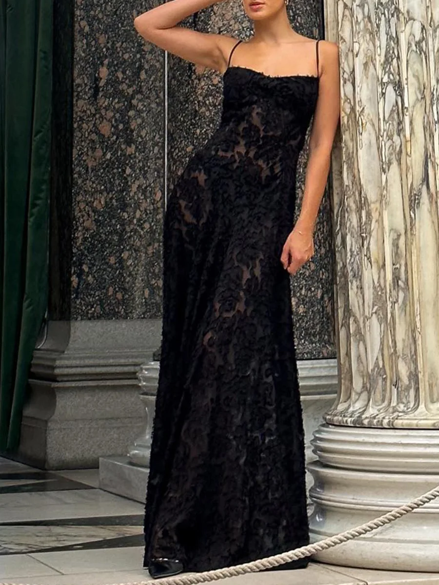 

Summer New luxury Elegant Dress Women's Sexy Boat Neck Sleeveless Exposed Back One Piece Perspective Lace Slim Dresses For Women