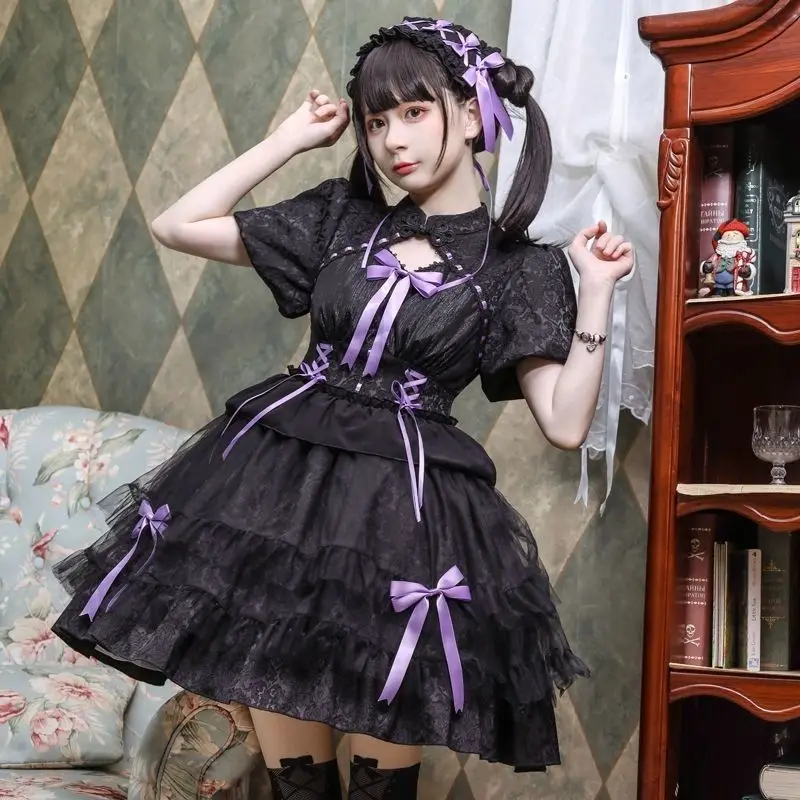 Vestido de sirvienta Rosa japonés Lolita para mujer, dulce vestido de juego de rol, disfraz de fiesta de Halloween, ropa Kawaii de Cosplay