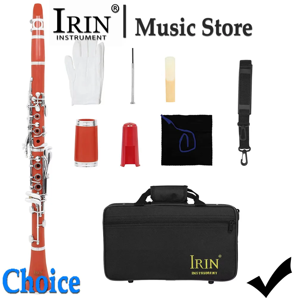 IRIN Clarinet 17-key Bb 6-ring Clarinet Made of Premium ABS Red Clarinette Professional Woodwind Instrument with Case