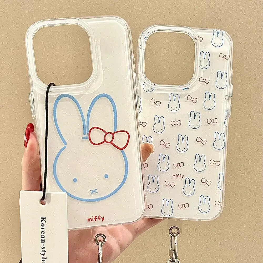 Miffy coelho dos desenhos animados bonito tela cheia coelho dupla camada caso de telefone é adequado para iphone16 15 14 13 12 11pro max plus series