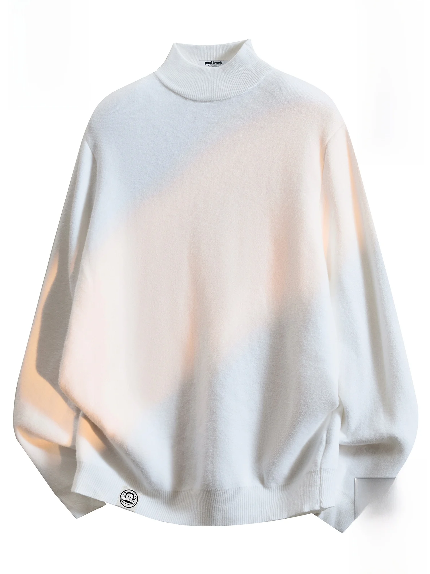 

Мужской вязаный свитер Paul Frank с флисовой подкладкой, свободный крой, высокий воротник, повседневный теплый зимний топ, однотонный, из смесового полиэстера