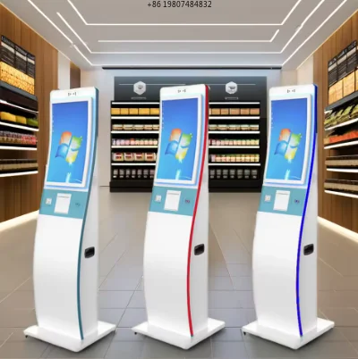 

32-Inch Curved Kiosk for Aliexpress, Hot Seller Floor-Standing Self-Service Touchscreen Indoor Payment QR Scanner
