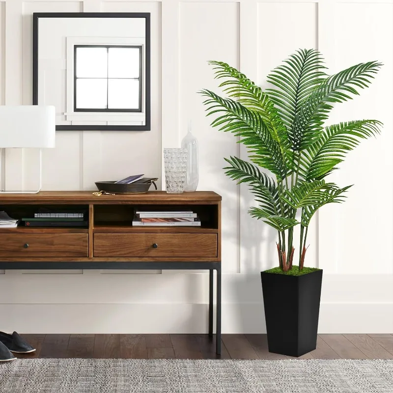 Artificial Palm Tree 5FT - Fake Tree with Black Tall Planter - Faux Tropical Areca Floor Plant in Pot - Artificial Silk Plant fo