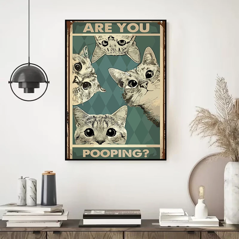 Vintage Toilet Animals Cat Dog Are You Pooping Funny Bathroom Sign Poster Canvas Painting Wall Art Pictures Home Bathroom Decor