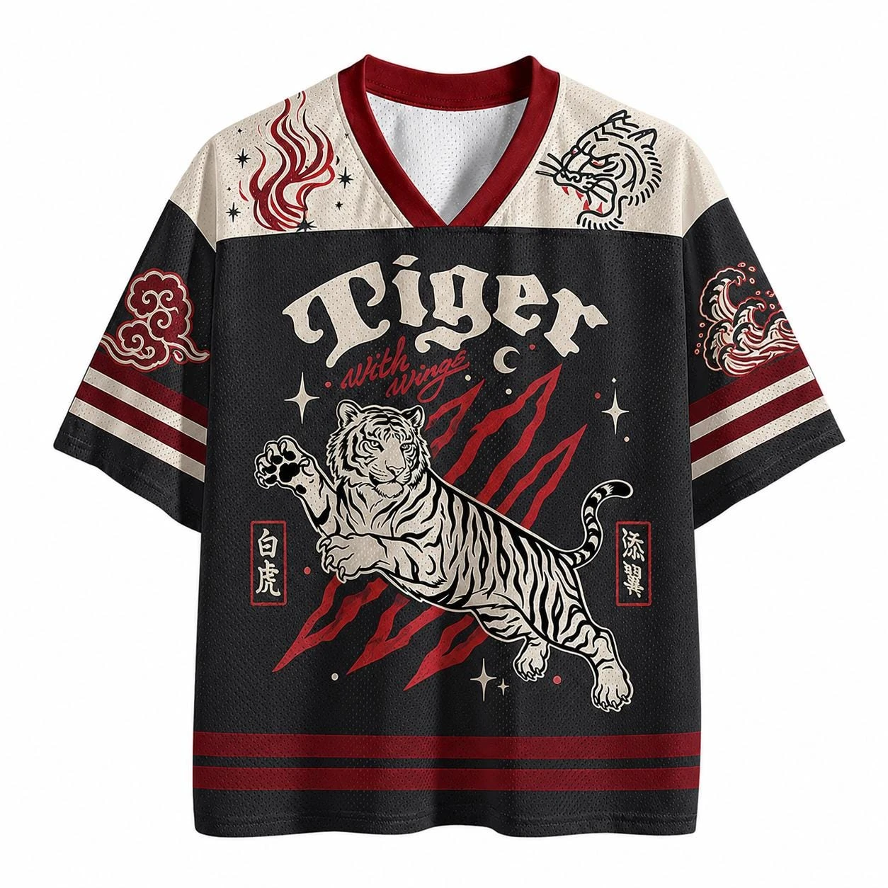 Unisex Vintage Fantasy Creature Print Tee Shirt Trendy Urban Street‑Style V‑Neck Short Sleeve Loose Casual Tops For Men Women
