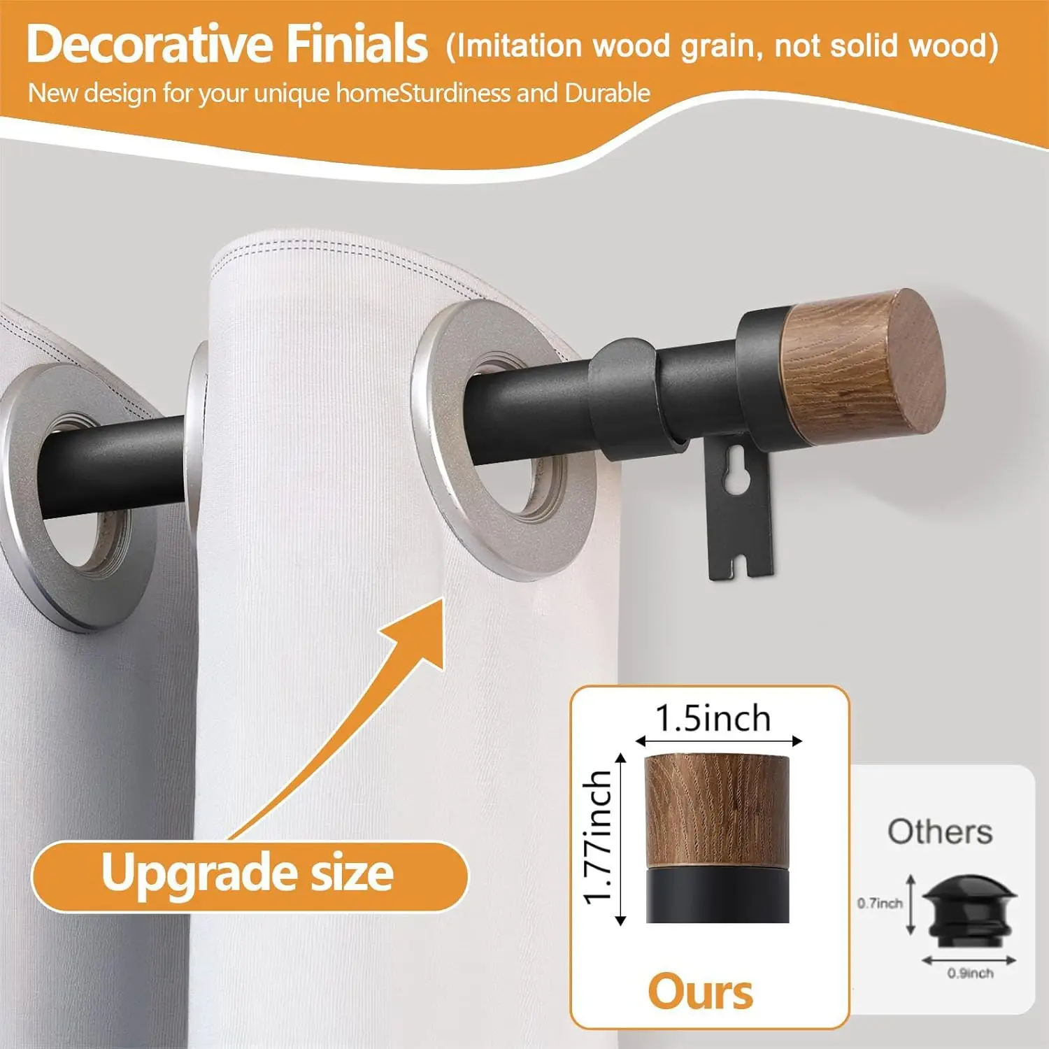 

Wood Curtain Rods for 72 to 144 Inches(6-12ft),1 inch Adjustable Window Curtain Rods with Imitation Wood Grain Finials,New